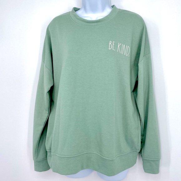 NEW Rae Dunn "BE KIND" terrycloth eucalyptus Classic Crewneck Sweatshirt small - Picture 2 of 16